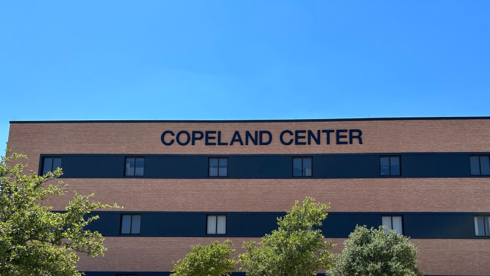 Copeland Center brick facade with sign