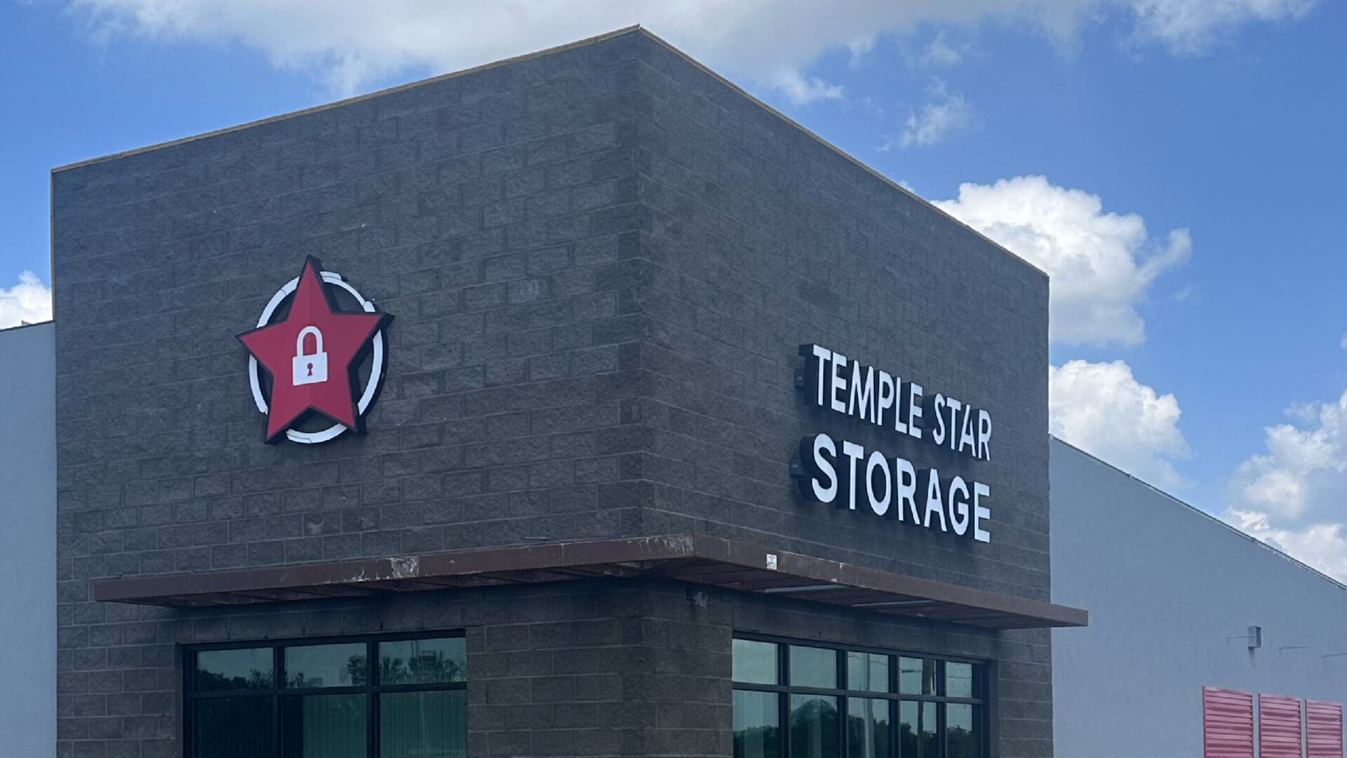 Brick facade and large storage letters